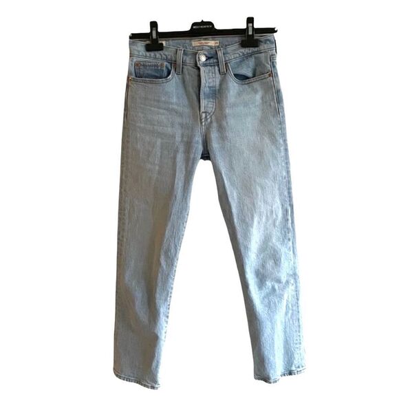 LEVI’S High Rise Wedgie Straight Denim Jeans Button Fly Light Blue 25 - Picture 3 of 5